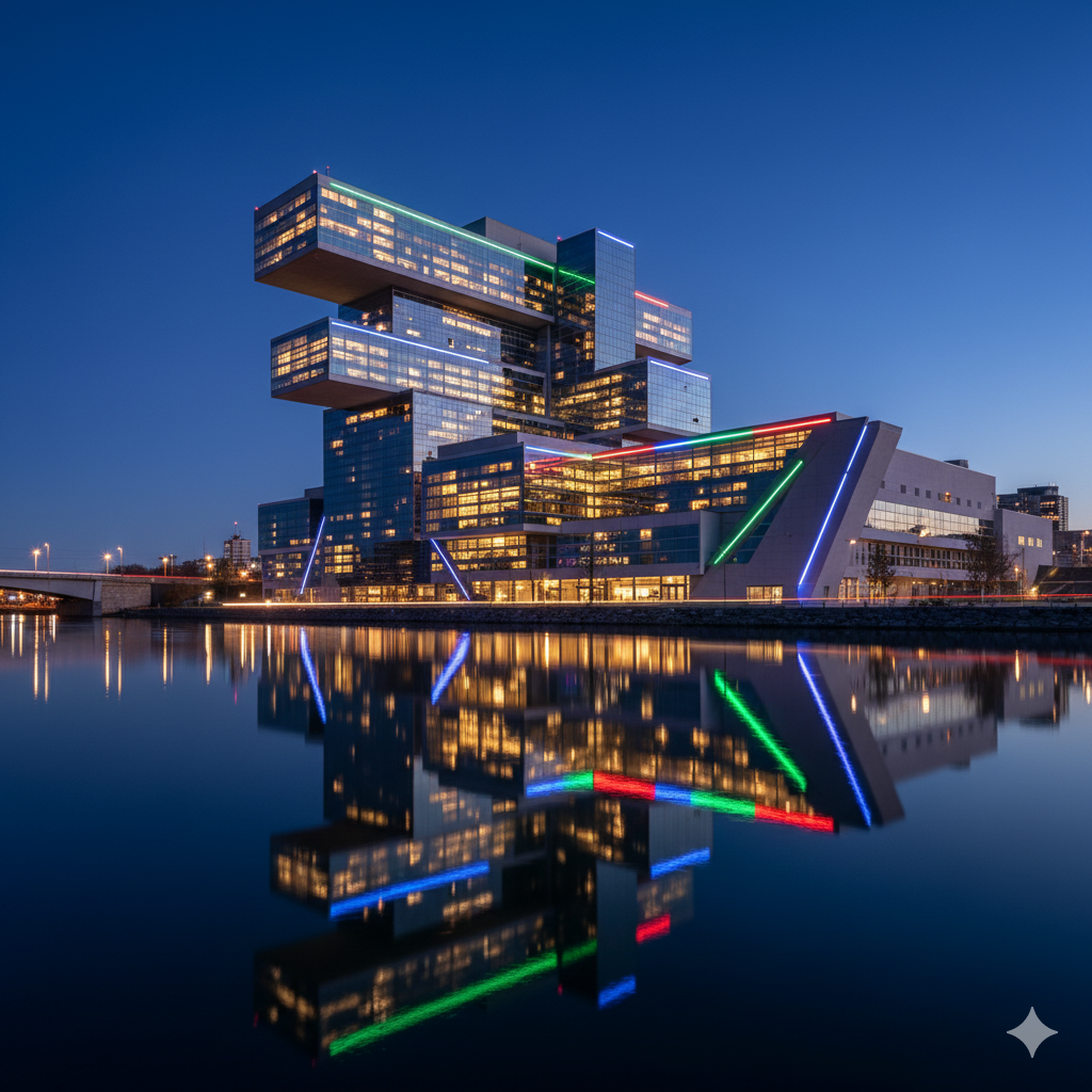 Dramatic exterior of Casino de Montréal at night